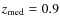 $z_{\rm med}=0.9$