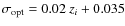 $\sigma_{\rm opt} = 0.02~ z_i + 0.035$