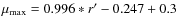 $\mu_{\rm max}=0.996*r'-0.247+0.3$