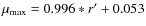 $\mu_{\rm max}=0.996*r'+0.053$