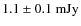 $1.1 \pm 0.1~{\rm mJy}$