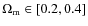 $\Omega_{\rm m}\in[0.2,0.4]$