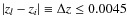 $\vert z_l - z_i\vert \equiv \Delta z \leq 0.0045$