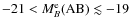 $-21 < M_B^{\rm e} {\rm (AB)} \lesssim -19$
