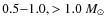 $0.5{-}1.0,> 1.0~M_\odot$