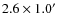 $2.6 \times 1.0^{\prime}$