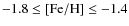 $-1.8 \le [{\rm Fe/H}]\le -1.4$