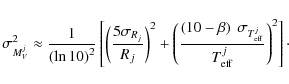 \begin{displaymath}%
\sigma^{2}_{M_{V}^{j}} \approx
\frac{1}{\left( \ln 10 \righ...
..._{{\rm eff}}^{j}}}{T_{{\rm eff}}^{j}} \right)^{2} \right]\cdot
\end{displaymath}
