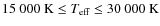 $15~000~{\rm K} \leq T_{\rm eff}\leq30~000~{\rm K}$