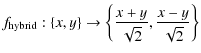 $\displaystyle f_{\rm hybrid}:\left\{x,y\right\}\rightarrow
\left\{\frac{x+y}{\sqrt{2}},\frac{x-y}{\sqrt{2}}\right\}$