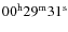 $00^{{\rm h}}29^{{\rm m}}31^{{\rm s}}$