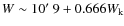 $W \sim 10\hbox {$^\prime $ }9 + 0.666 W_{\rm k}$