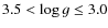 $3.5 < \log{g} \le 3.0$