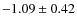 $-1.09\pm0.42$