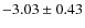 $-3.03\pm0.43$