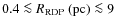 $\rm0.4\la\mbox{$R_{\rm RDP}$ }(pc)\la9$
