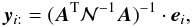 \begin{equation} \vec{y}_{i:} = (\vec A^\mathrm{T} \mathcal N^{-1}\vec A)^{-1} \cdot \vec e_i, \end{equation}