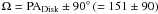 $\rm \Omega = PA_{Disk} \pm 90^\circ \left(= 151\pm90\right)$