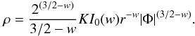 \begin{equation} % \rho=\frac{2^{(3/2-w)}}{3/2-w}KI_{0}(w)r^{-w}|\Phi|^{(3/2-w)}. \end{equation}