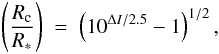 \begin{equation} \left( \frac{R_{\rm c}}{R_{*}} \right) \; = \; \left( 10^{\Delta I / 2.5} - 1 \right)^{1/2}, \label{eq:radius} \end{equation}