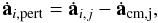 \begin{equation} \dot{\textbf{a}}_{i,\rm pert} = \dot{\textbf{a}}_{i,j} - \dot{\textbf{a}}_{\rm{cm},j}, \end{equation}