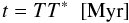 \appendix \setcounter{section}{1} \begin{equation} t = T T^* \; \; [{\rm Myr}] \end{equation}