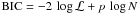 \begin{equation} % \label{eq:def_BIC} {\rm BIC} = -2\,\log\mathcal L + p\,\log N \end{equation}