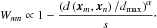 \begin{equation} % \label{eq:def:similarity_measure} W_{mn} \propto 1 - \frac{\left(d\left(\vec x_m,\vec x_n\right)/d_{\rm max}\right)^\alpha}{s} \cdot \end{equation}