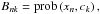 \begin{equation} % \label{eq:def:bipartite_graph_adjacency_matrix} B_{nk} = \prob\left(x_n,c_k\right), \end{equation}
