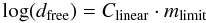 \begin{equation} \log(d_{\rm free}) = C_{\rm linear}\cdot m_{\rm limit} \end{equation}