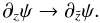 \begin{equation} \partial_z\psi \rightarrow \partial_{\tz}\psi. \end{equation}