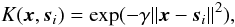 \appendix \setcounter{section}{1} \begin{equation} K({\vec x},{\vec s}_i)=\exp(-\gamma ||{\vec x}-{\vec s}_i||^2), \label{kernEqn} \end{equation}