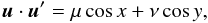 \appendix \setcounter{section}{2} \begin{equation} \uu\dpp\uu' = \mu \cos x + \nu \cos y , \label{eq.uuxy} \end{equation}