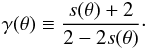 \begin{equation} % \gamma (\theta) \equiv \frac{s(\theta) + 2}{2 - 2 s(\theta)}\cdot \label{Eq:powerlawindex} \end{equation}
