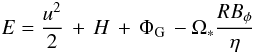 \appendix \setcounter{section}{1} \begin{equation} E = \frac{u^2}{2}\, +\, H\, +\, \Phi_{\rm G}\, - \Omega_* \frac{R B_\phi}{\eta} \label{eq:Bern} \end{equation}