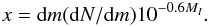 \begin{equation} x = {\rm d}m ({\rm d}N/{\rm d}m) 10^{-0.6 M_I}. \label{eq:x} \end{equation}
