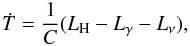 \begin{equation} \label{eq:ther_bal} \dot T= \frac{1}{C} ( L_{\rm H} - L_{\gamma} - L_{\nu}), \end{equation}