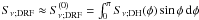 $S_{\nu;\mathrm{DRF}} \approx S^{(0)}_{\nu;\mathrm{DRF}} = \int_0^\pi S_{\nu;\mathrm{DH}}(\phi)\sin\phi\,\dd\phi$