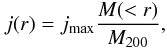 \begin{equation} j(r)=j_{\max} {M(<r) \over M_{200}}, \label{ang_mom} \end{equation}