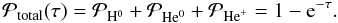 \appendix \setcounter{section}{1} \begin{equation} \mathcal{P}_{\rm total}(\tau)=\mathcal{P}_{\rm{H}^0}+\mathcal{P} _{\rm{He}^0}+\mathcal{P} _{\rm{He}^+}=1-\rm{e}^{-\tau}. \end{equation}