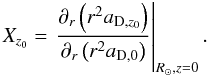\appendix \setcounter{section}{2} $$ X_{z_0} = \left.\frac{\partial_r\left(r^2a_{{\rm D},z_0}\right)}{\partial_r\left(r^2a_{{\rm D},0}\right)}\right|_{R_\odot,z=0}. $$