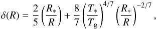 \appendix \setcounter{section}{1} \begin{equation} \label{eq:grazing-angle-flaring} \delta(R)=\frac{2}{5}\left(\frac{R_{*}}{R}\right)+\frac{8}{7}\left(\frac{T_*}{T_\mathrm{g}}\right)^{4/7}\left(\frac{R_*}{R}\right)^{-2/7}, \end{equation}
