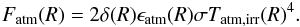 \appendix \setcounter{section}{1} \begin{equation} F_\mathrm{atm}(R)=2\delta(R)\epsilon_\mathrm{atm}(R)\sigma T_\mathrm{atm,irr}(R)^4. \end{equation}