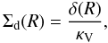 \appendix \setcounter{section}{4} \begin{equation} \label{eq:dens-surf} \Sigma_\mathrm{d}(R)=\frac{\delta(R)}{\kappa_\mathrm{V}}, \end{equation}