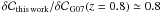 $\delta \col_{\rm this \, work} / \delta \col_{\rm G07} (z=0.8) \simeq 0.8$