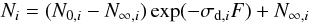 \begin{equation} N_i= (N_{0,i} - N_{\infty,i}) \exp(-\sigma_{{\rm d},i} F) + N_{\infty,i} \label{eq:N1} \end{equation}
