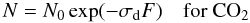 \begin{equation} N = N_{0} \exp(-\sigma_{\rm d} F) \quad {\rm for~CO}_2 \label{eq:NCO2} \end{equation}