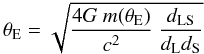 \appendix \setcounter{section}{1} \begin{equation} \theta_{\rm E} = \sqrt{\frac{4 G ~m(\theta_{\rm E})}{c^2}~ \frac{d_{\rm LS}}{d_{\rm L}d_{\rm S}}} \end{equation}