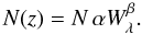 \begin{eqnarray} N(z)=N\,\alpha W_{\lambda}^{\beta}.\label{Nvar} \end{eqnarray}