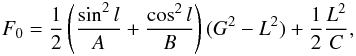 \begin{equation} \label{ham} F_{0}= \frac{1}{2}\left(\frac{\sin ^{2} l}{A} + \frac{\cos ^{2} l}{B}\right)(G^{2}-L^{2})+\frac{1}{2}\frac{L^{2}}{C}, \end{equation}